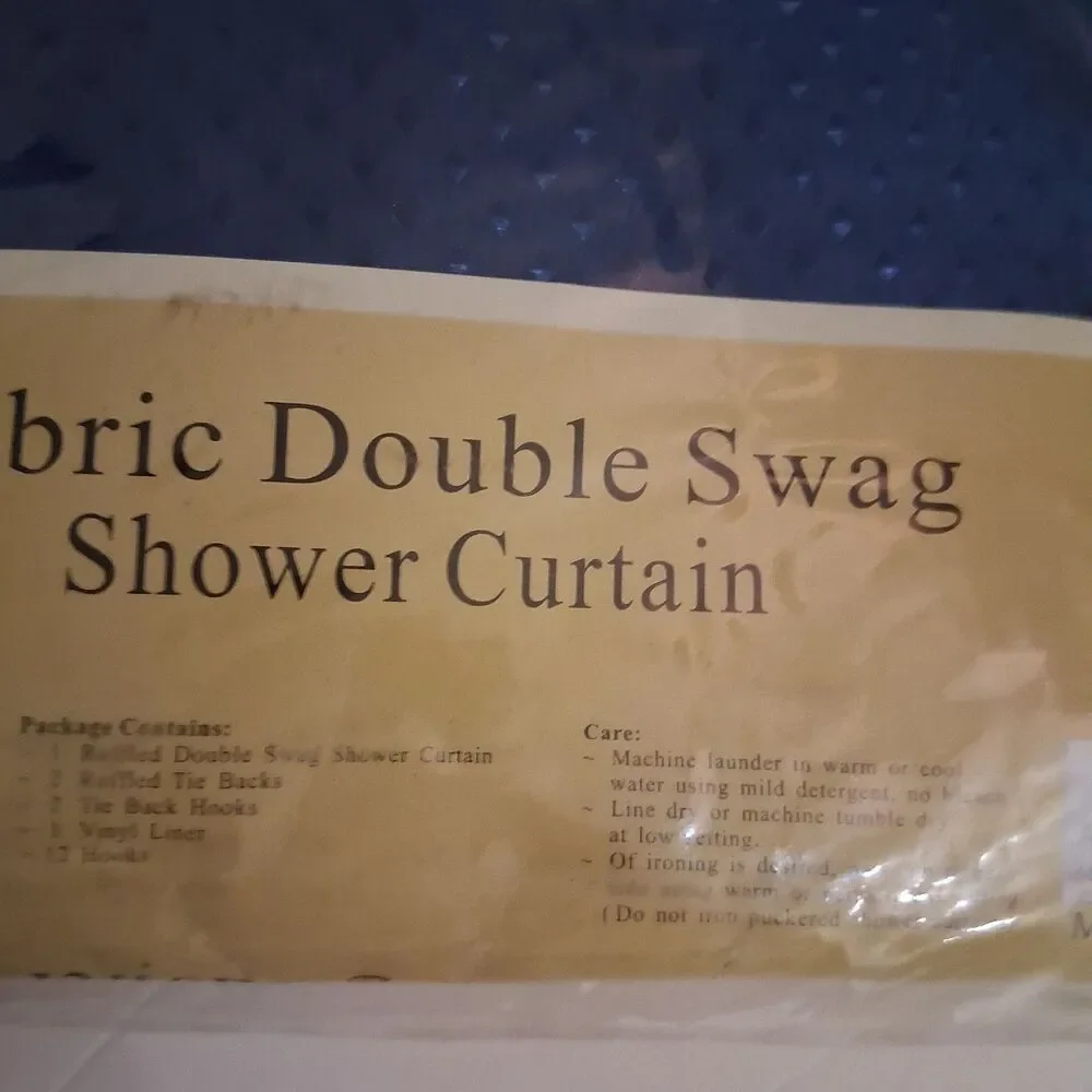 Vtg Shower Curtain Set Blue 90s Ruffle Double Swag Valance Tiebacks Liner Y2k